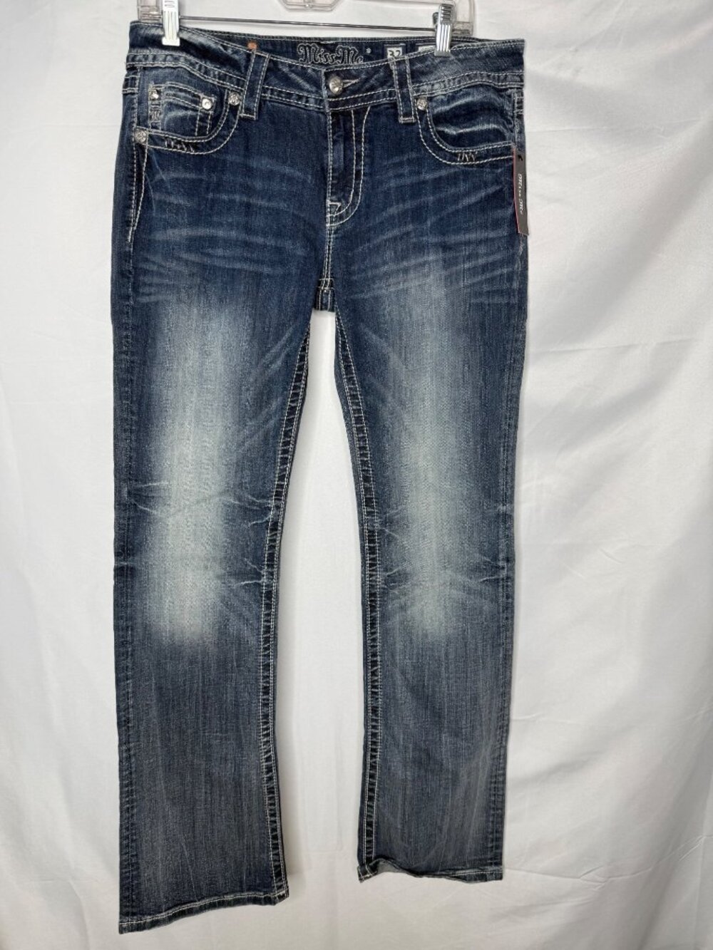 Miss Me Womens Distressed Jeans Wing Back Pockets Embroidered 32x34 New